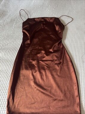 Windsor Copper Satin Spaghetti Strap Mini Dress